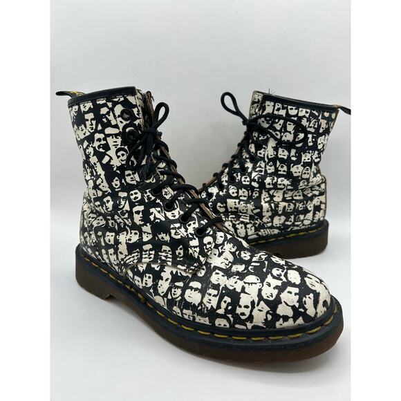 Dr. Martens Shoes - RARE VTG Dr Martens 1460 Boots England Andy Warhol Face Prints  UK 5 EU 38 US 7